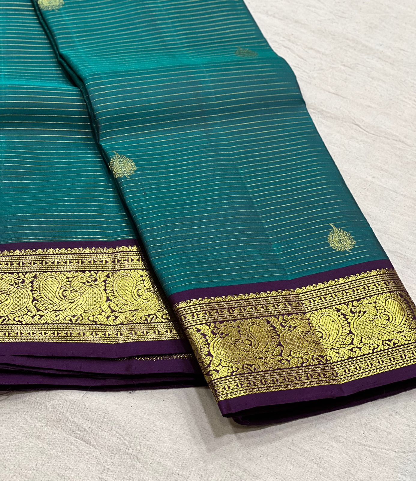 PEACOCK GREEN  / BLUE KANCHI SAREE