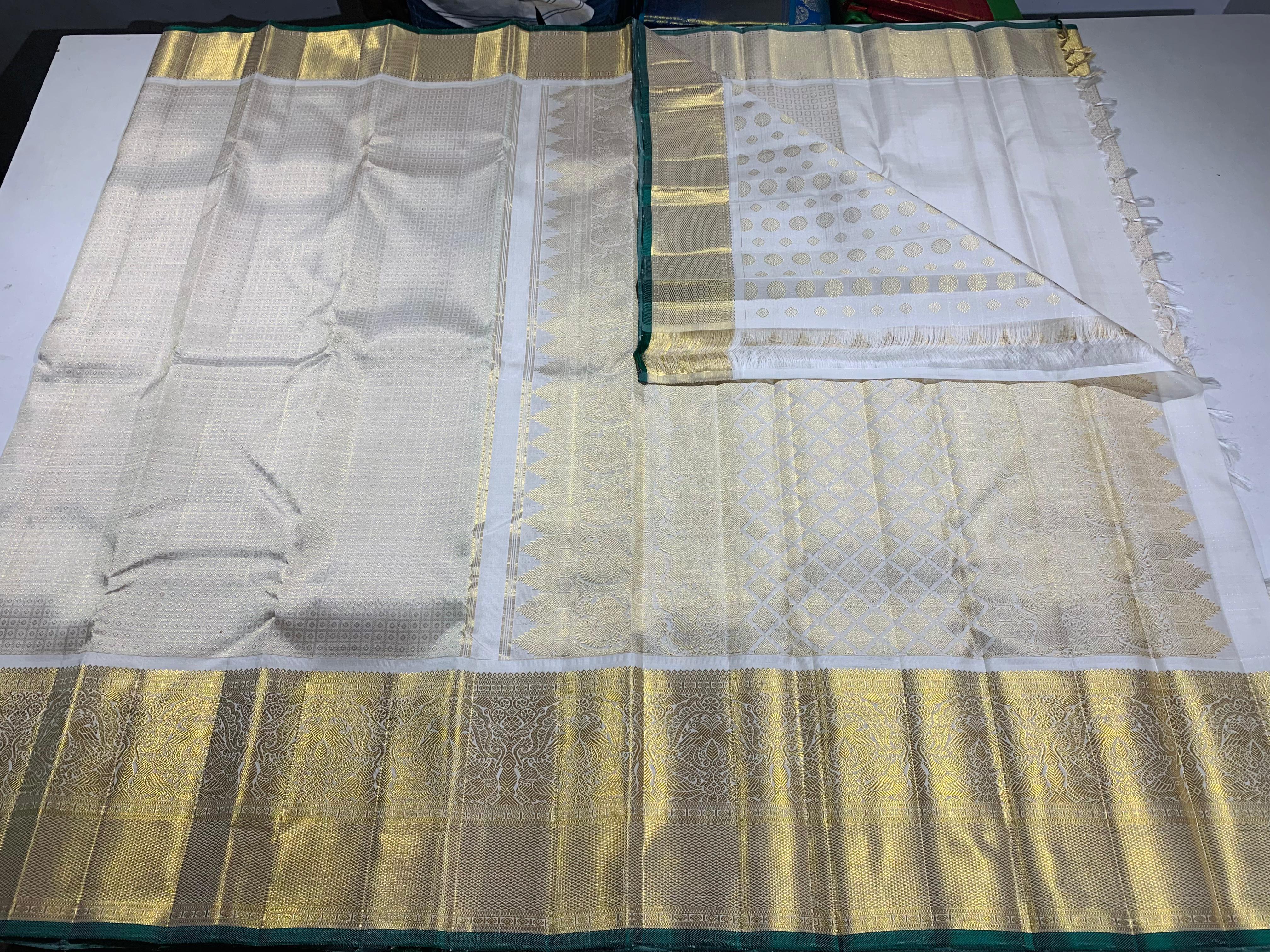 HALF WHITE /  GOLD KANCHI SILK SAREE