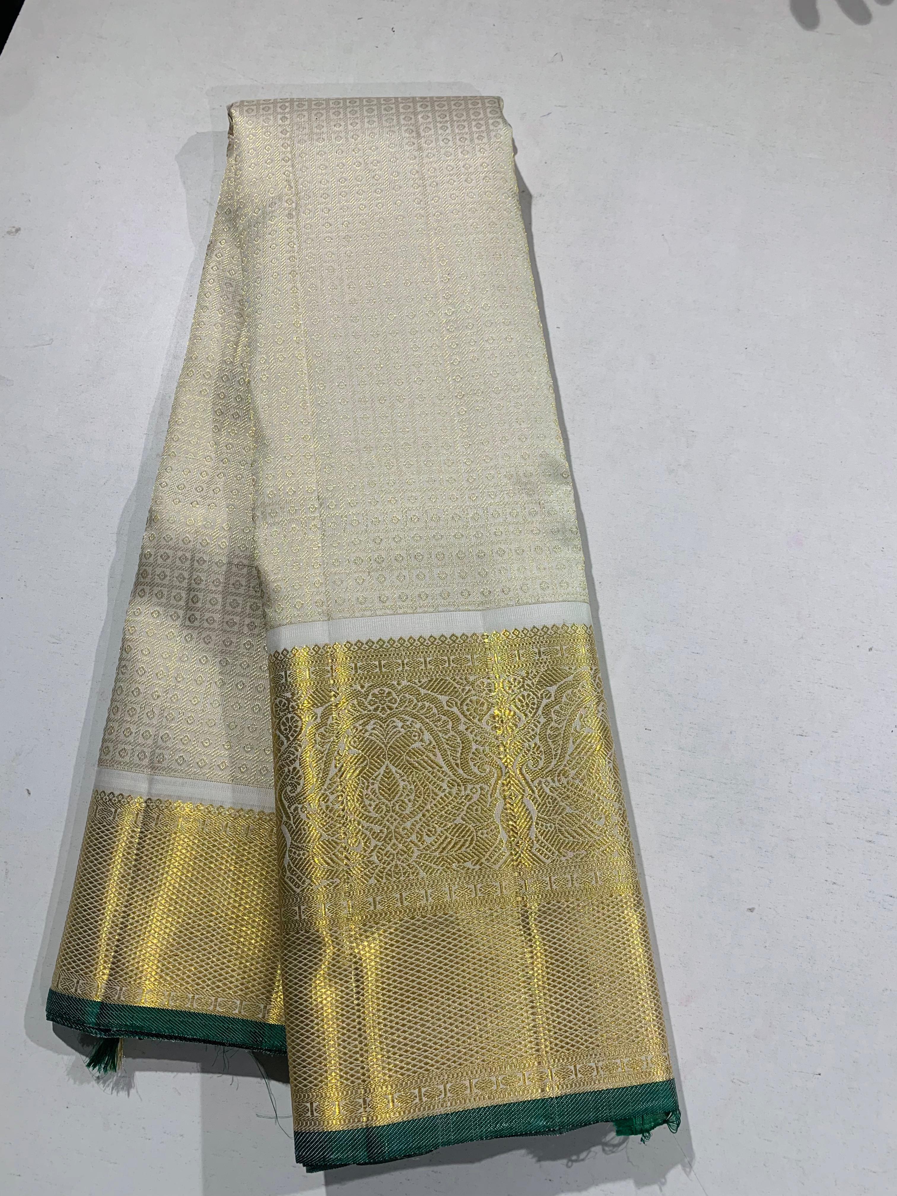 HALF WHITE /  GOLD KANCHI SILK SAREE