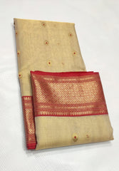 CREAM/RED CHANDERI SAREE