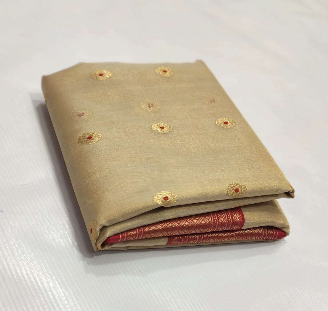 CREAM/RED CHANDERI SAREE