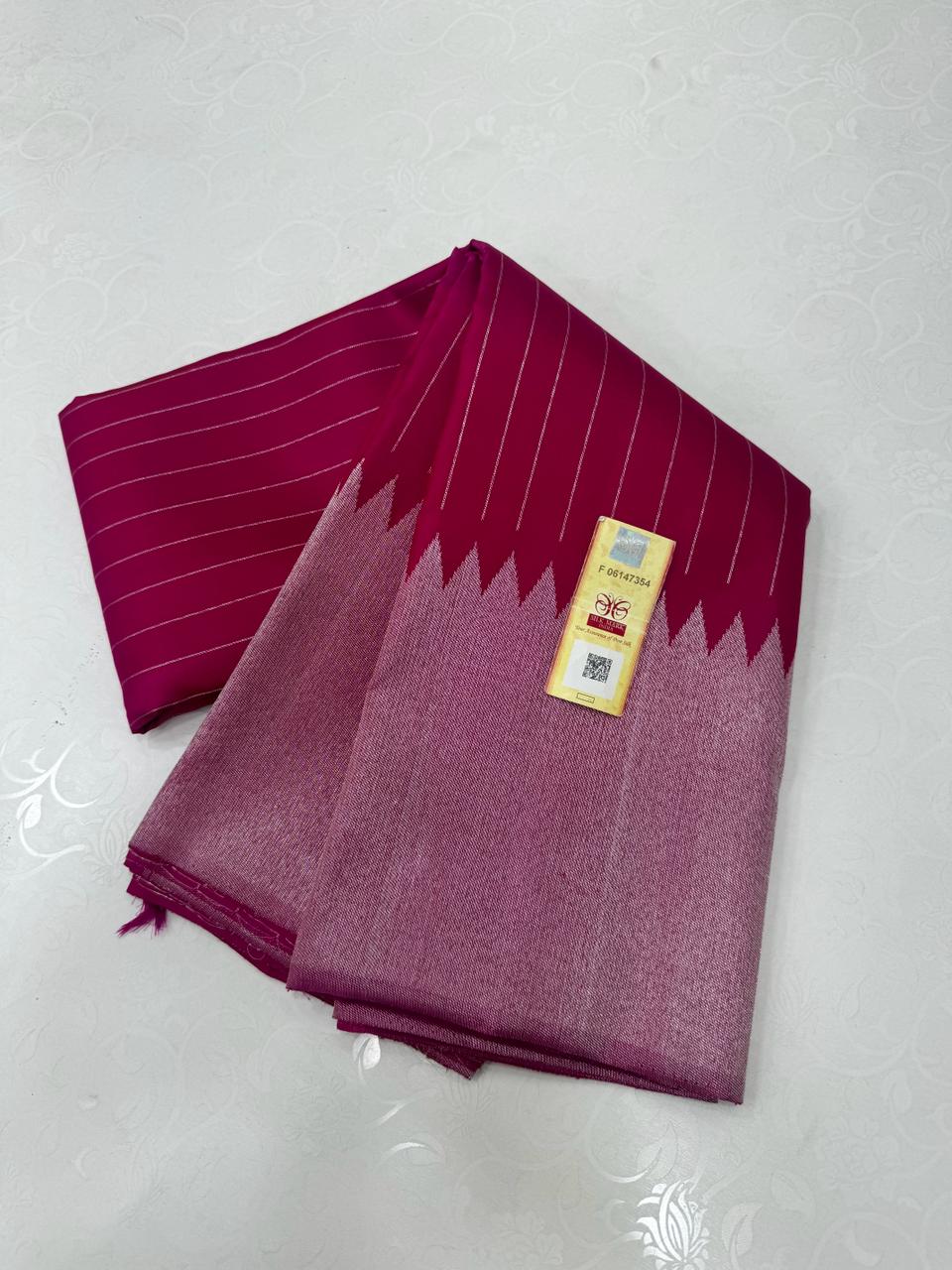 PINK / SILVER  TEMPLE  SILK SAREE