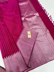 PINK / SILVER  TEMPLE  SILK SAREE