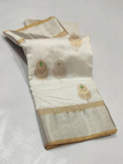 WHITE GREEN CHANDERI SAREE