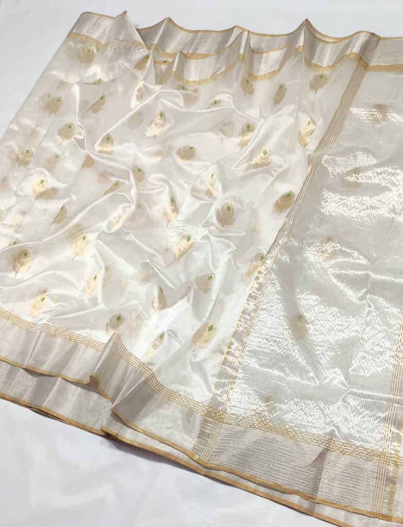 WHITE GREEN CHANDERI SAREE