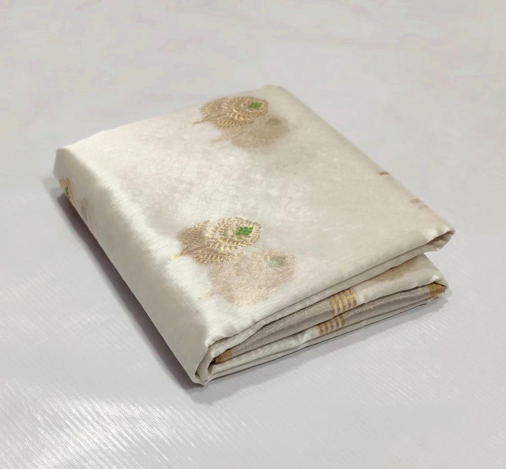 WHITE GREEN CHANDERI SAREE