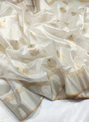 WHITE GREEN CHANDERI SAREE