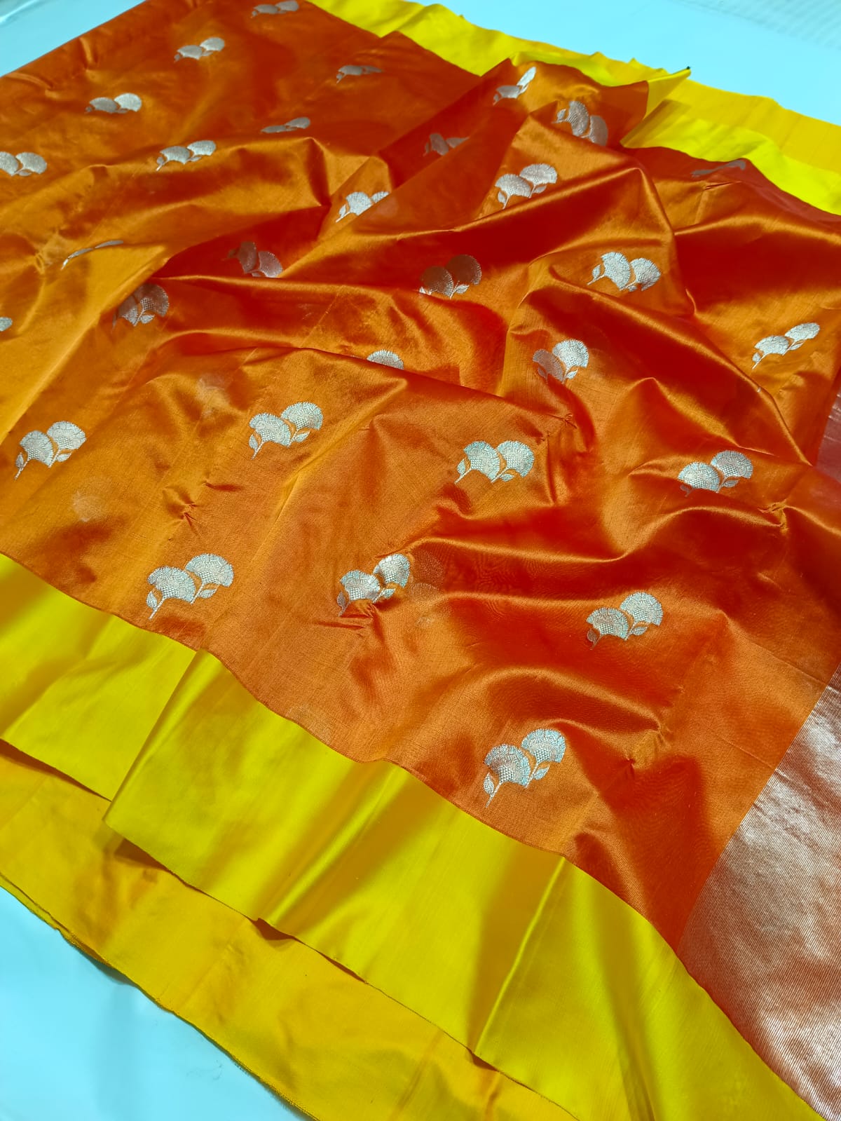 ORENGE/YELLOW CHANDERI SAREE