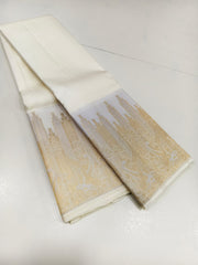 WHITE / GOLD   TEMPLE  SILK SAREE