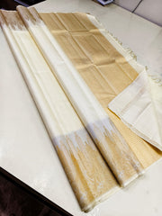 WHITE / GOLD   TEMPLE  SILK SAREE