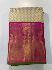 HALF WHITE / RANI PINK  KANCHI SILK SAREE