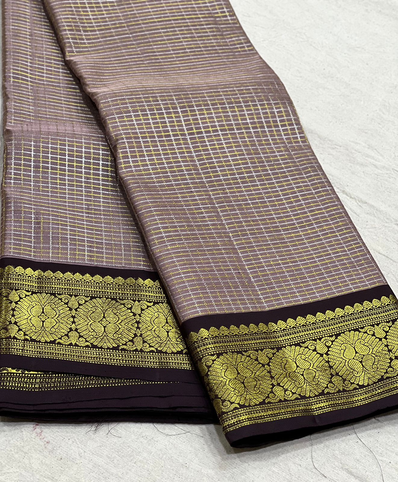 GRAY/ GOLD KANCHI SILK SAREE