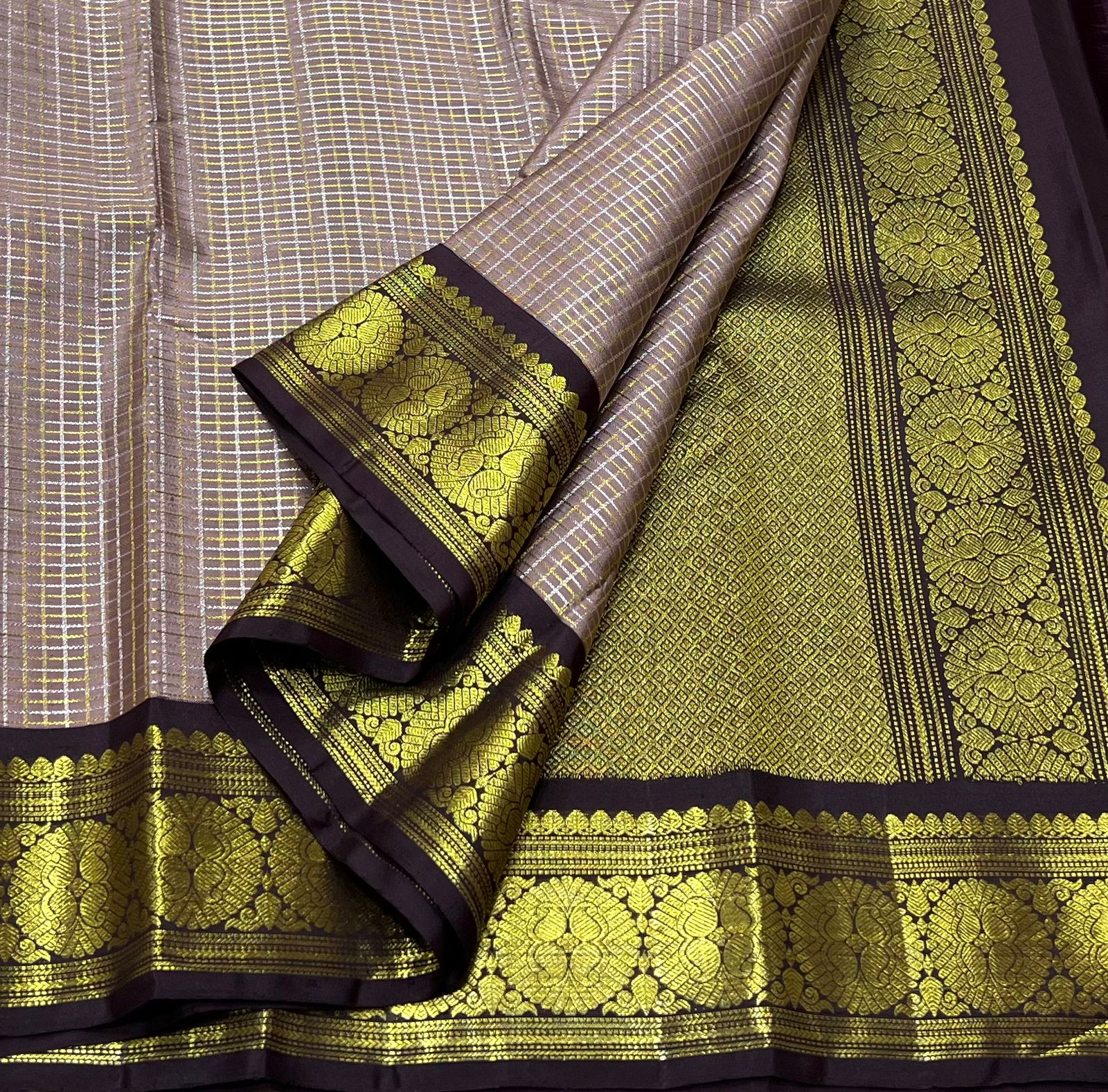 GRAY/ GOLD KANCHI SILK SAREE