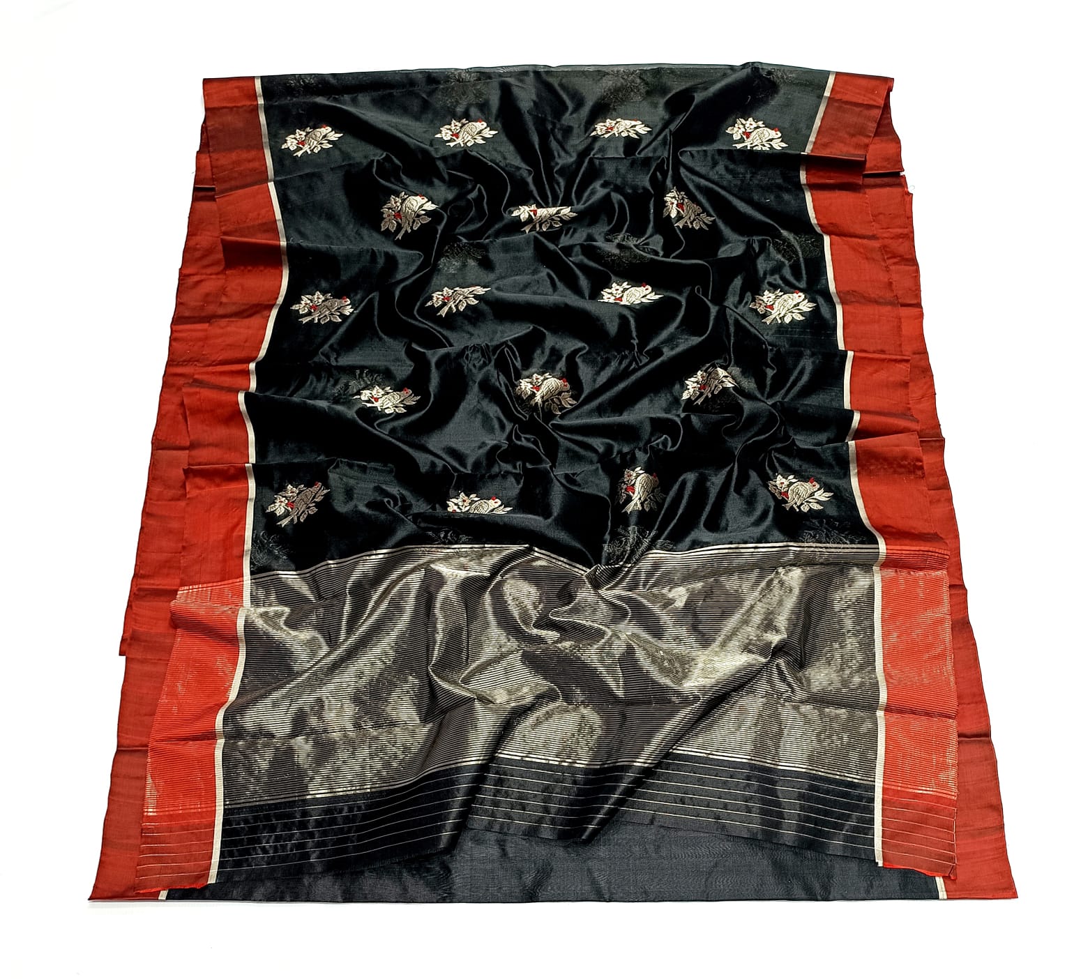 BLACK/RED CHANDERI SAREE