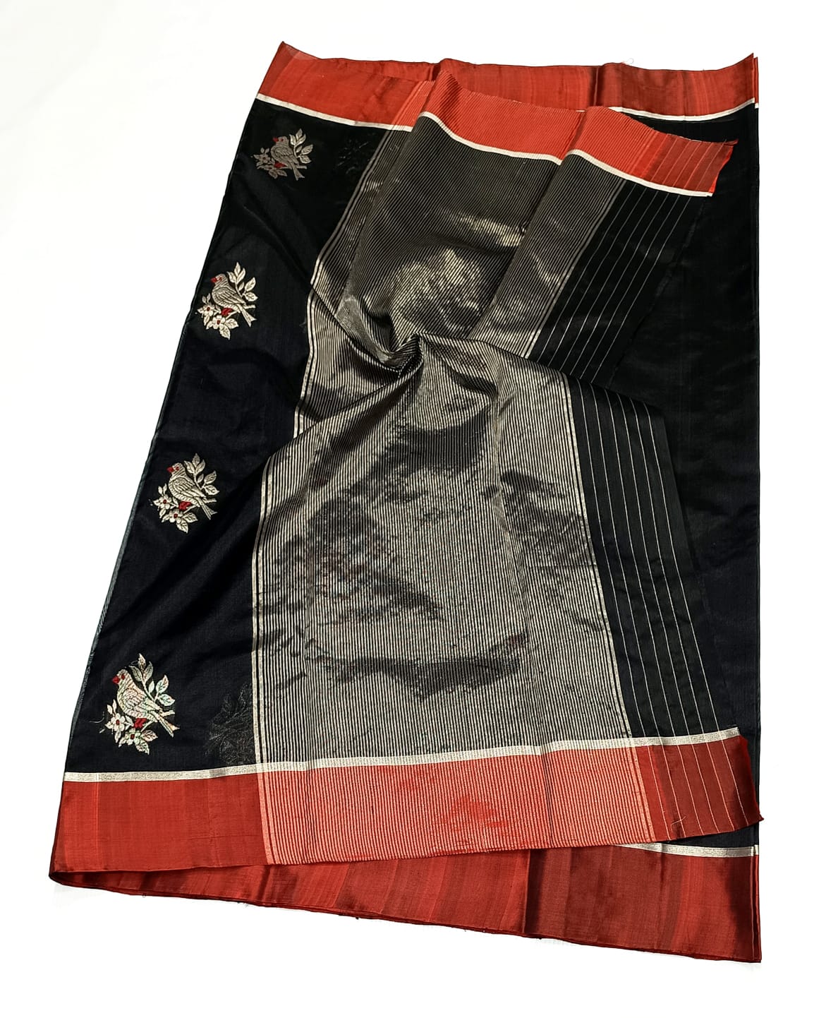 BLACK/RED CHANDERI SAREE