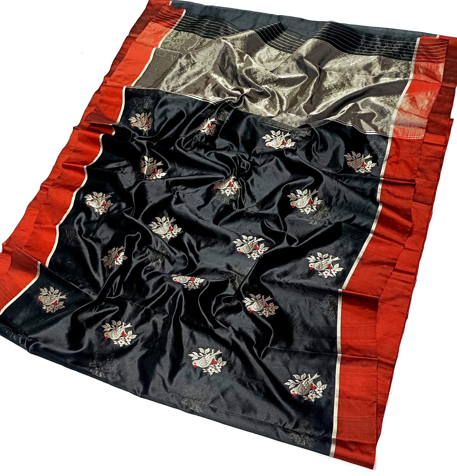 BLACK/RED CHANDERI SAREE