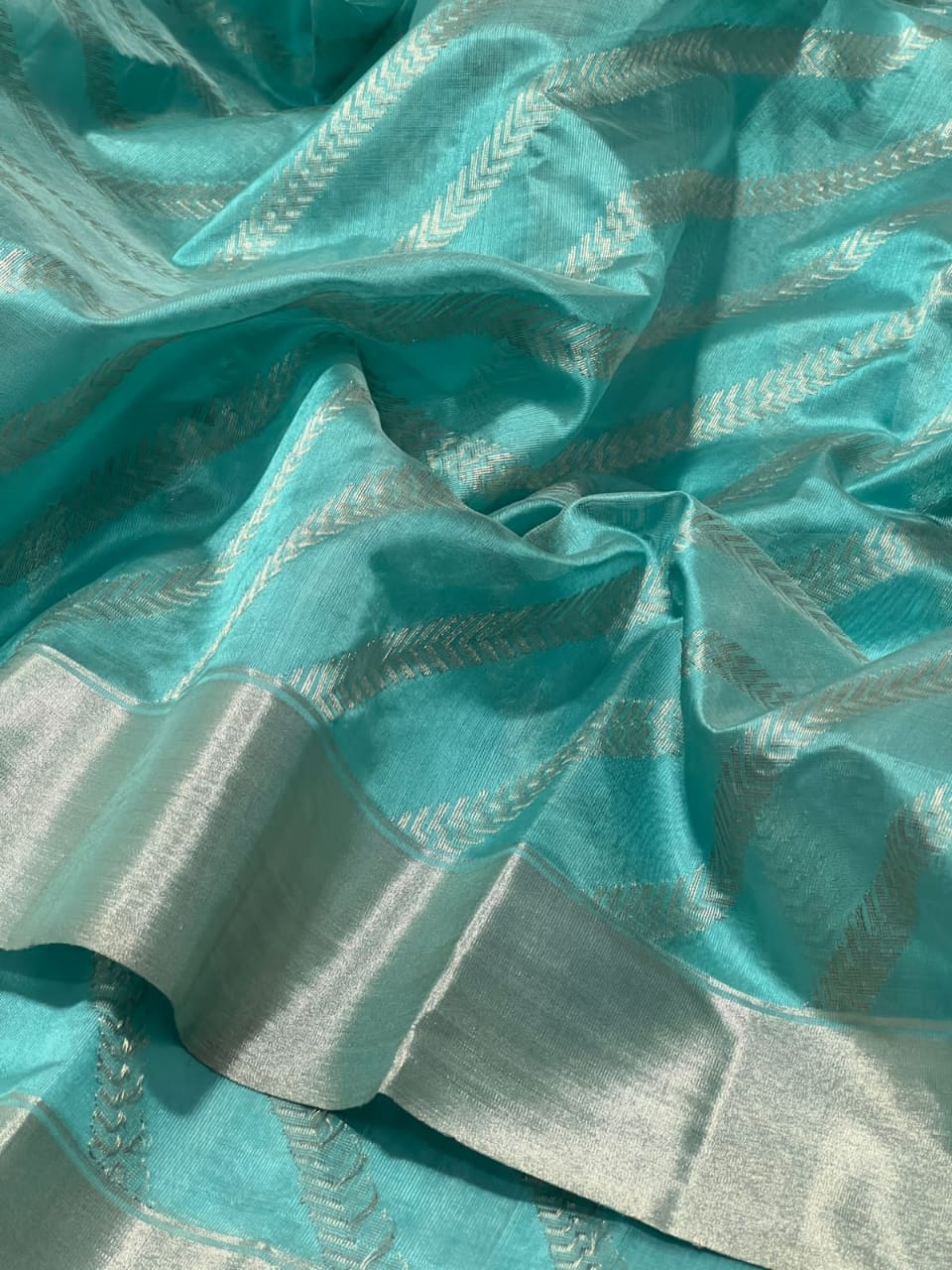 SKY BLUE/SILVER CHANDERI SAREE