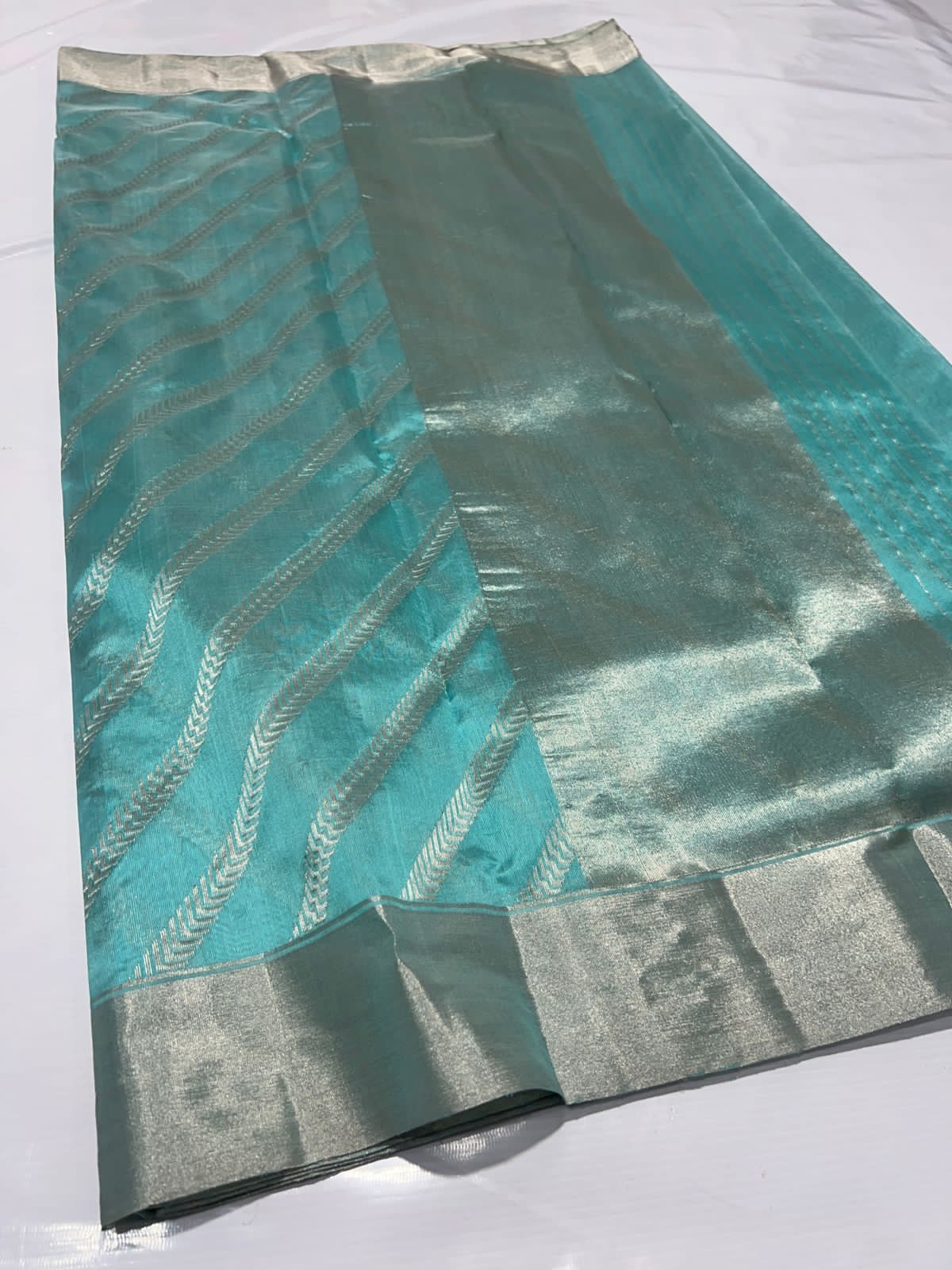 SKY BLUE/SILVER CHANDERI SAREE