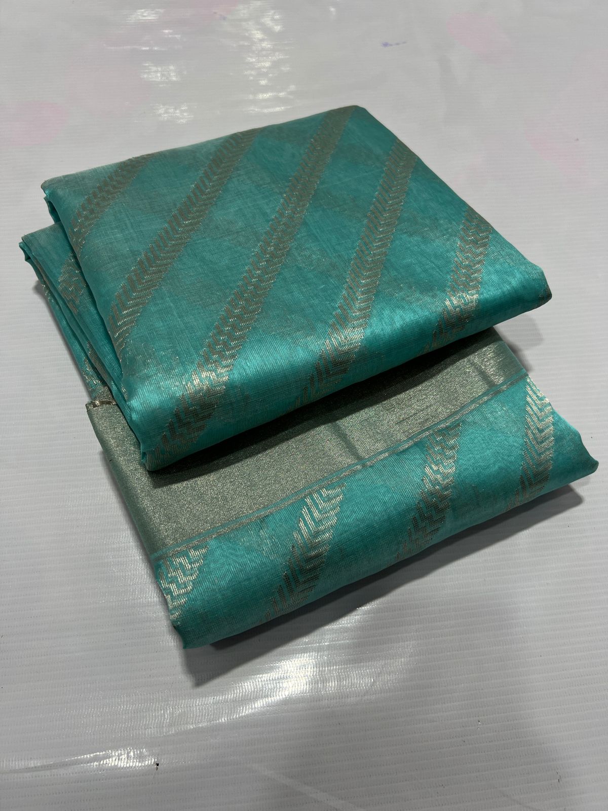 SKY BLUE/SILVER CHANDERI SAREE