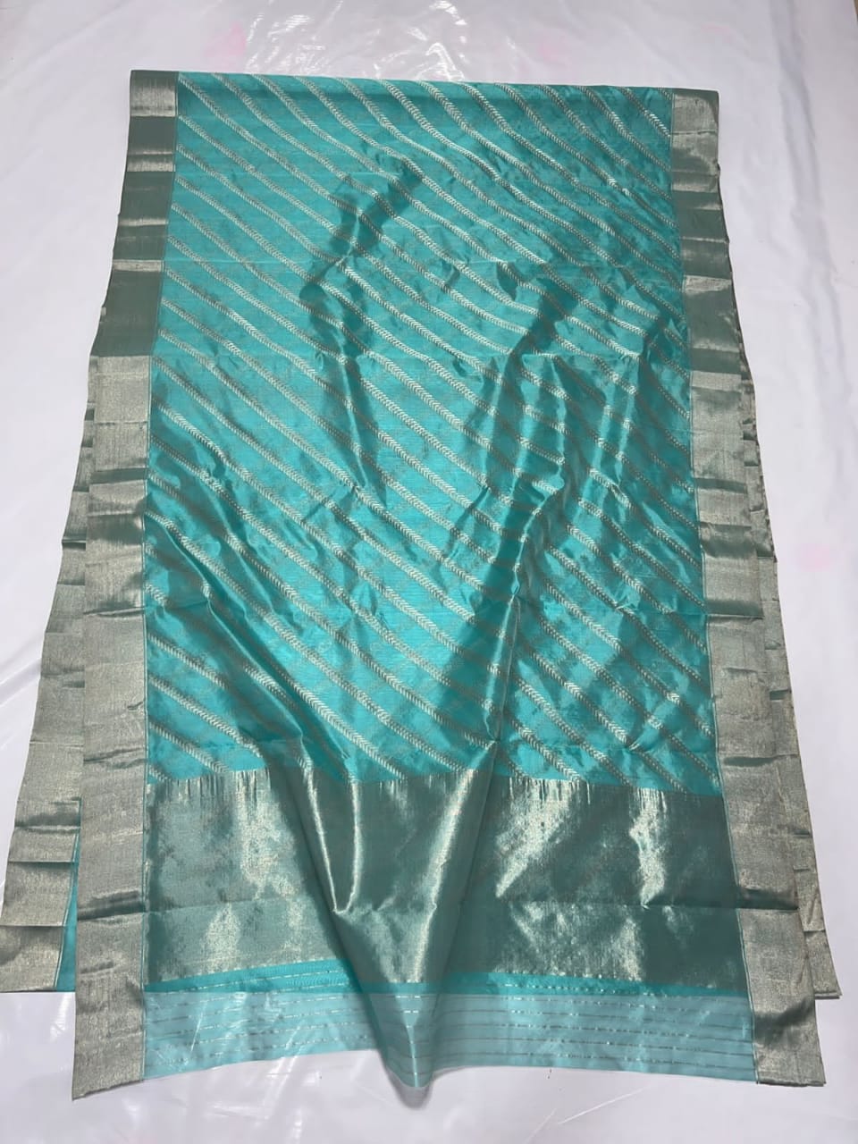 SKY BLUE/SILVER CHANDERI SAREE