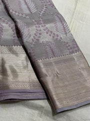 GRAY/ SILVER TEMPLE  SILK SAREE