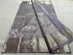 GRAY/ SILVER TEMPLE  SILK SAREE