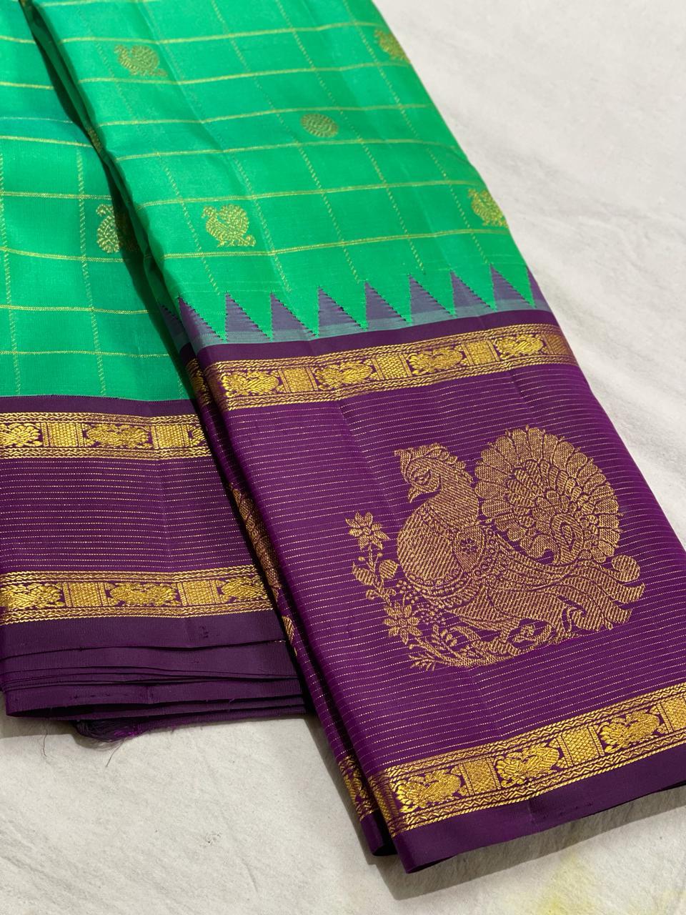 GREEN/PURPLE TEMPLE  SILK SAREE