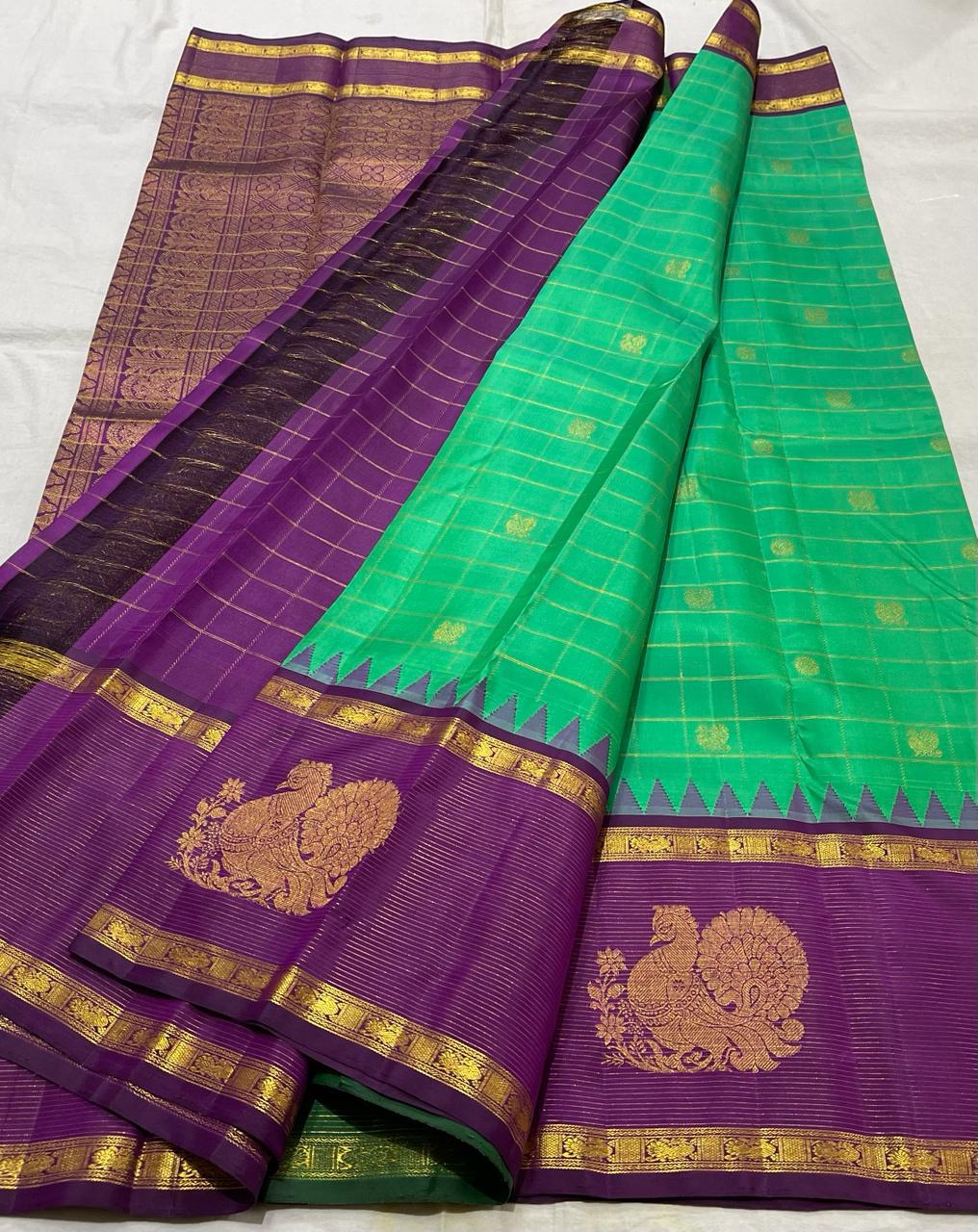 GREEN/PURPLE TEMPLE  SILK SAREE