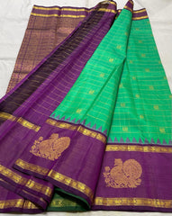 GREEN/PURPLE TEMPLE  SILK SAREE