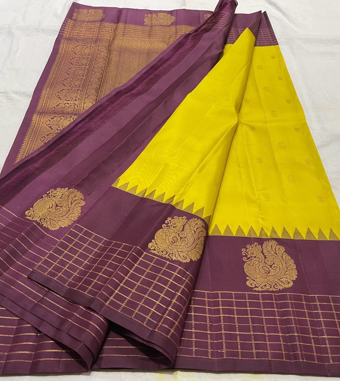 YELLOW/BROWN TEMPLE  SILK SAREE