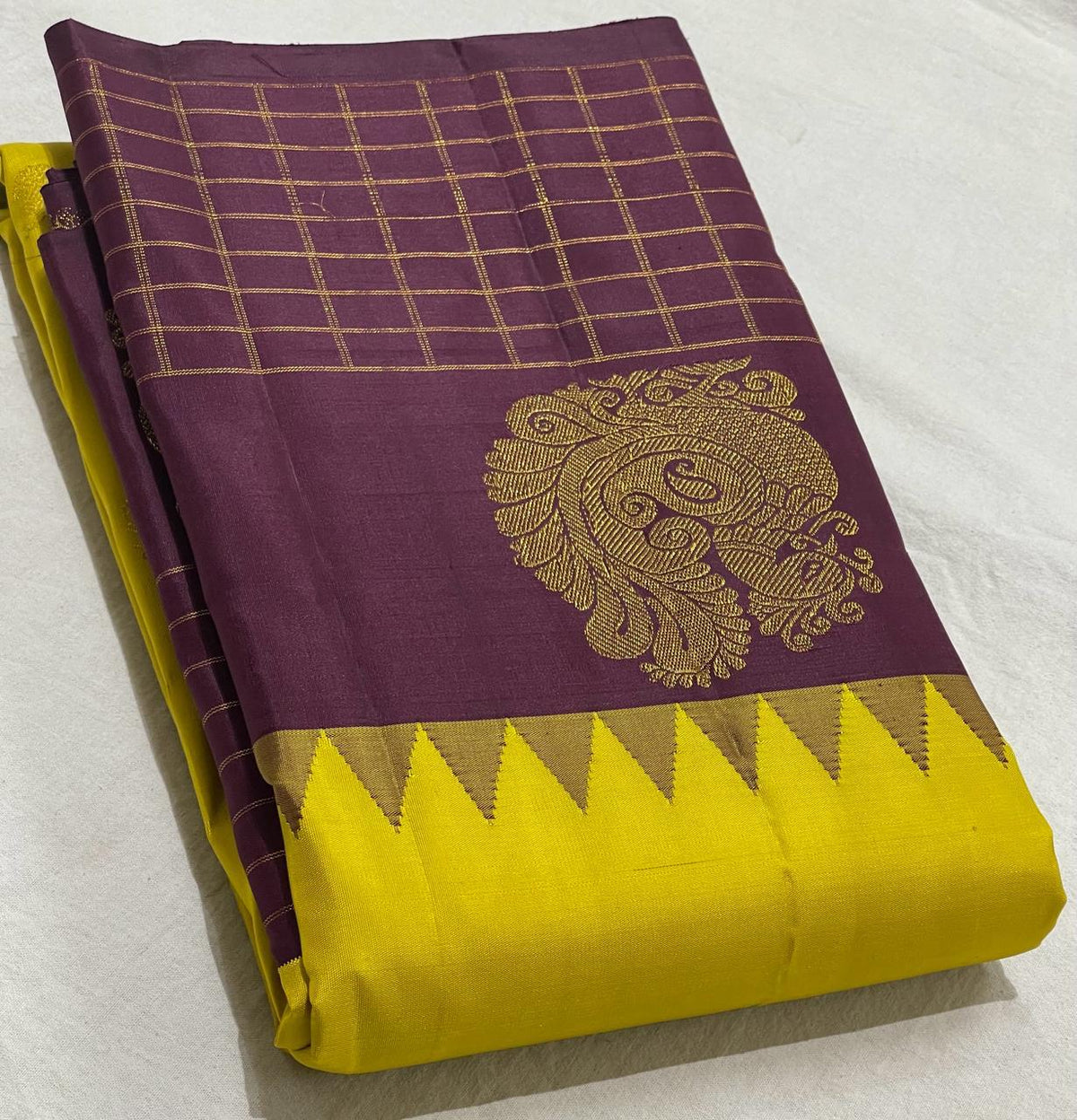 YELLOW/BROWN TEMPLE  SILK SAREE