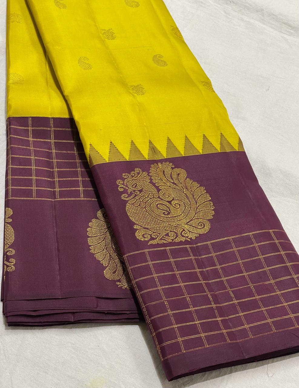 YELLOW/BROWN TEMPLE  SILK SAREE