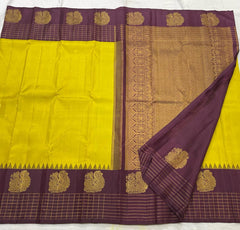 YELLOW/BROWN TEMPLE  SILK SAREE