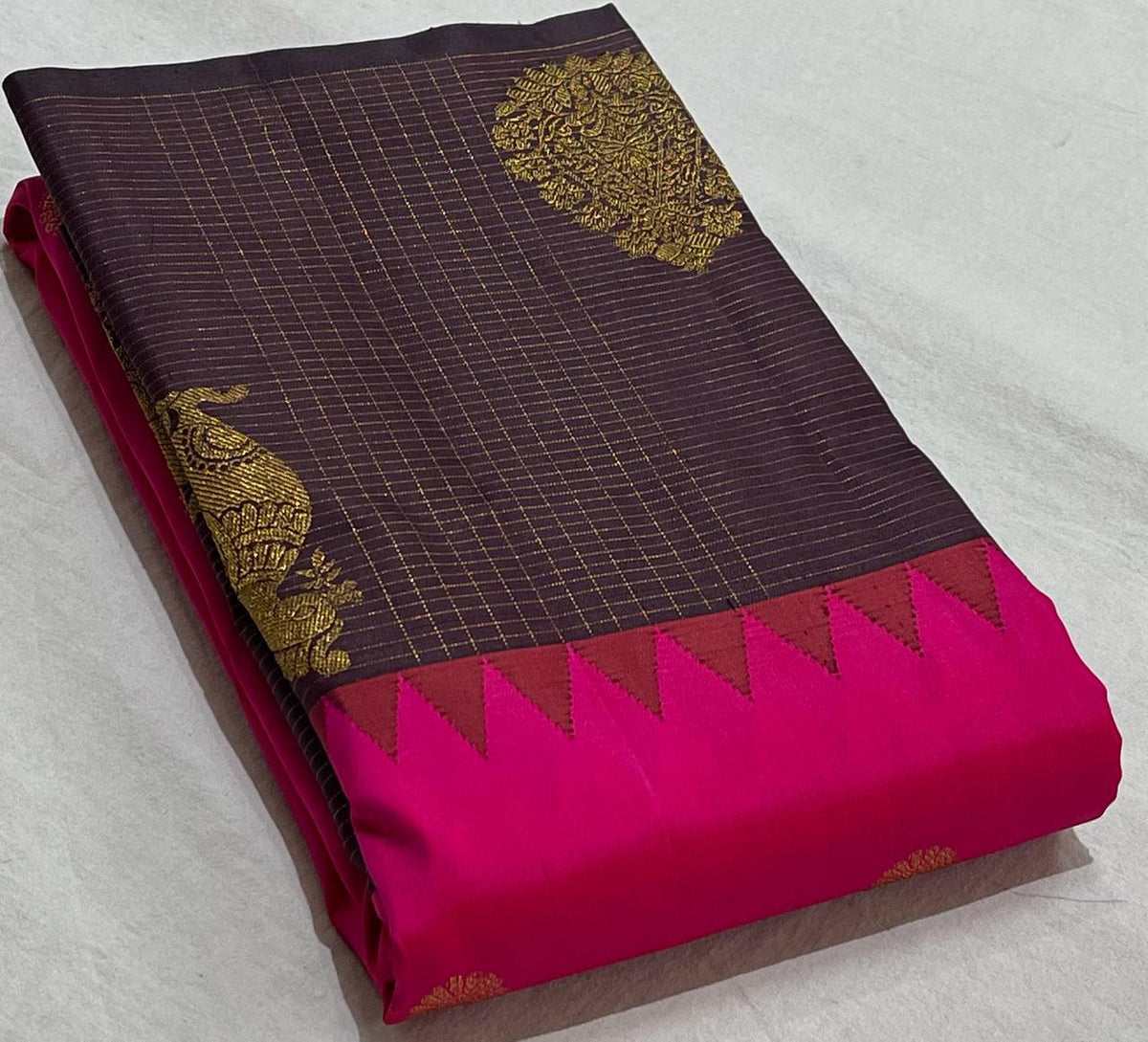 PINK/BROWN TEMPLE  SILK SAREE