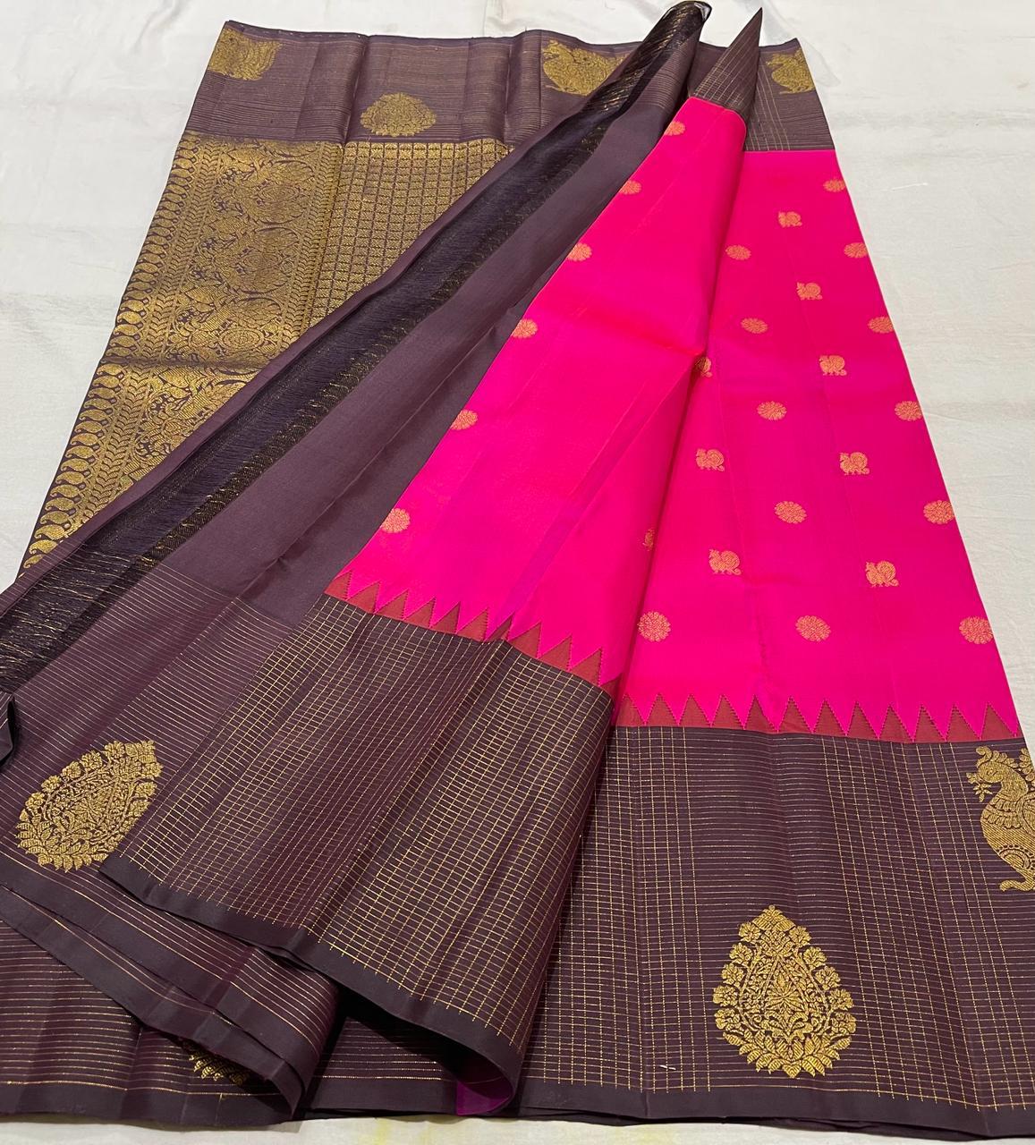 PINK/BROWN TEMPLE  SILK SAREE