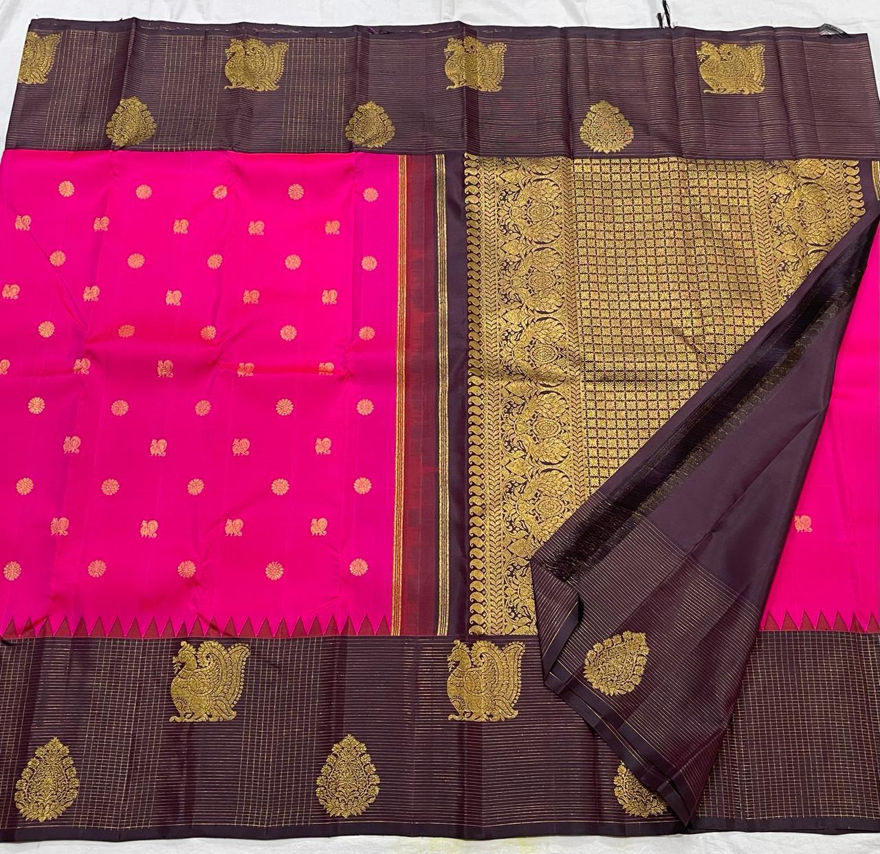 PINK/BROWN TEMPLE  SILK SAREE