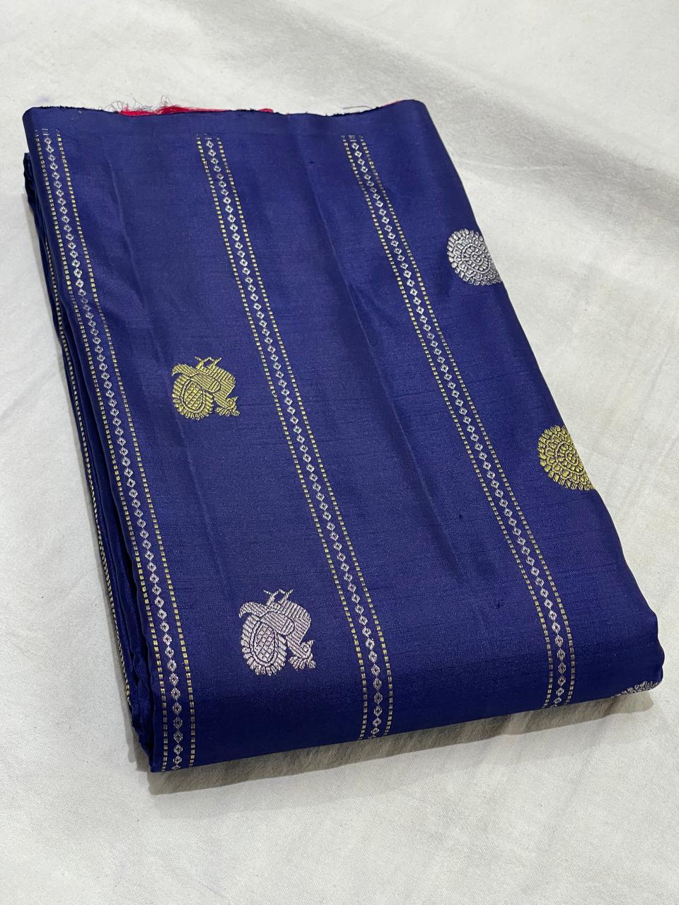 NAVY BLUE BOARDERLESS KANCHI SAREE