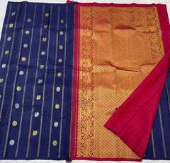 NAVY BLUE BOARDERLESS KANCHI SAREE