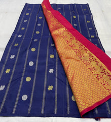 NAVY BLUE BOARDERLESS KANCHI SAREE