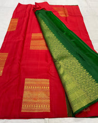 RED/ GREEN BOARDERLESS KANCHI SAREE