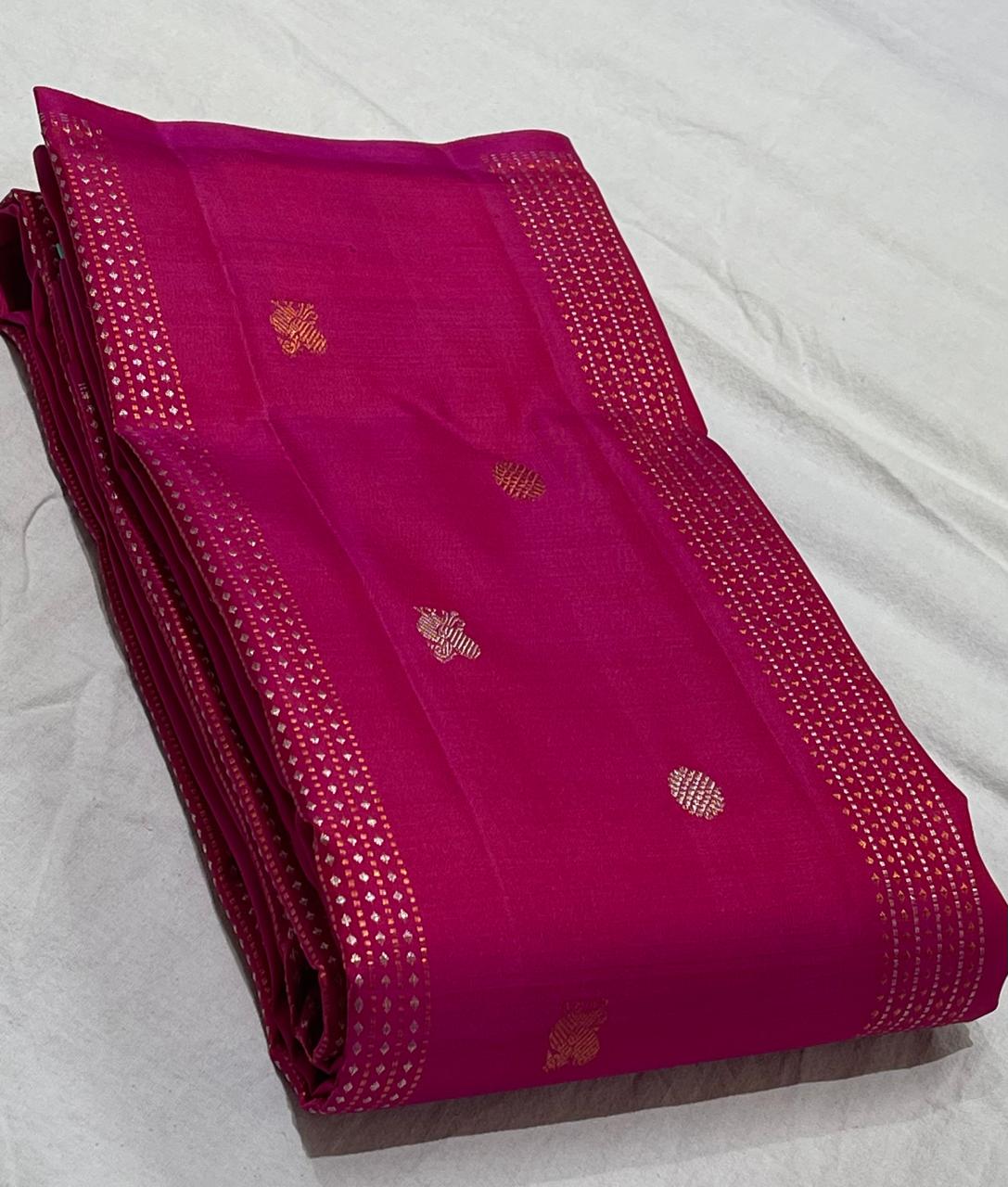 PINK /BLUE BOARDERLESS KANCHI SAREE