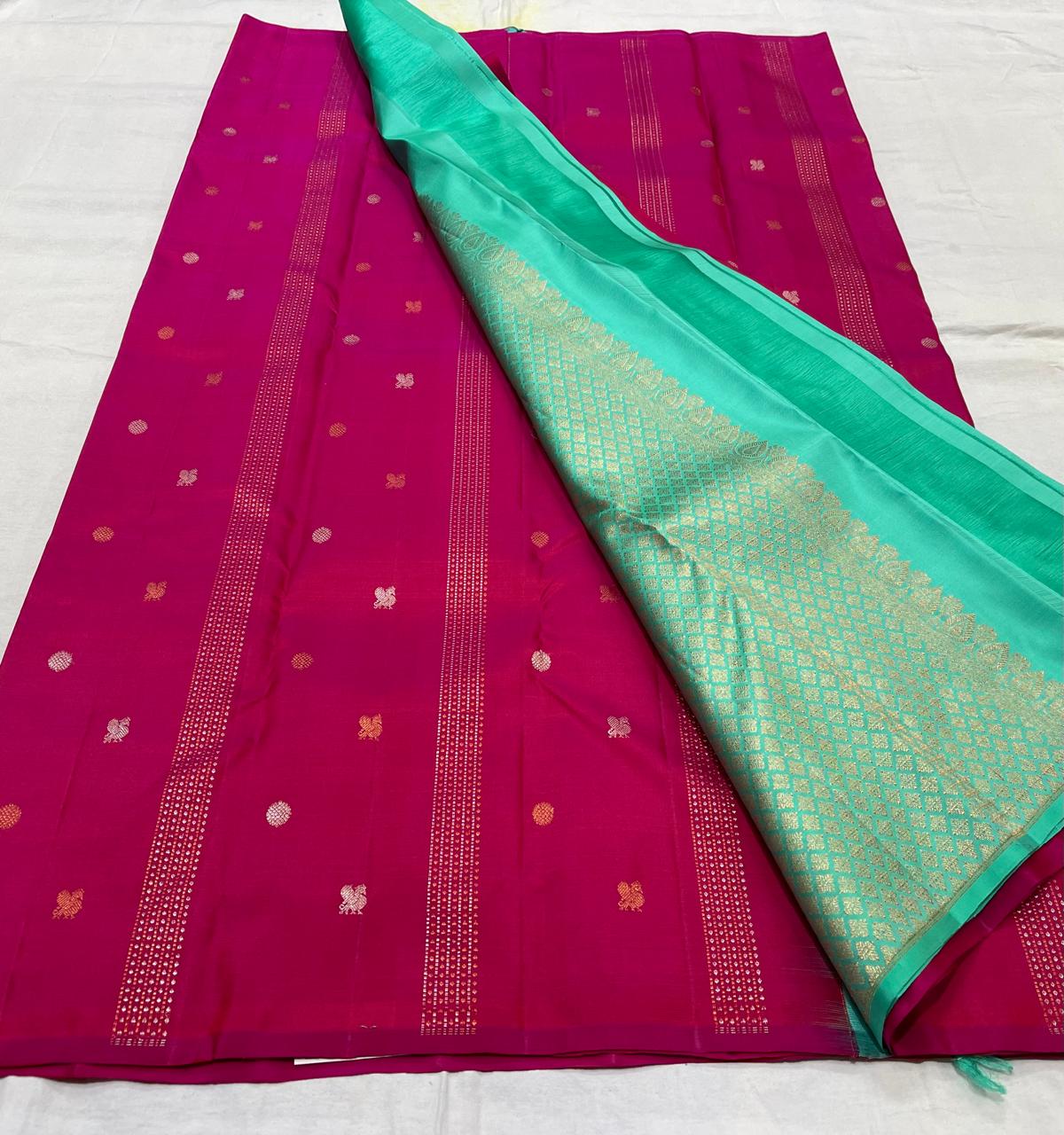 PINK /BLUE BOARDERLESS KANCHI SAREE