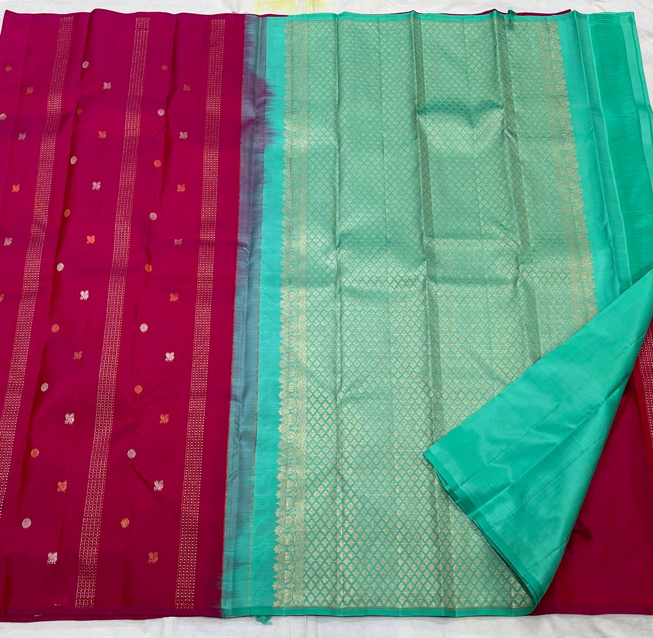 PINK /BLUE BOARDERLESS KANCHI SAREE