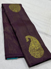 BROWN/SKY BLUE BOARDERLESS KANCHI SAREE