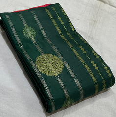 GREEN/RED BOARDERLESS KANCHI SAREE