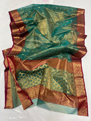 PISTA/MAROON CHANDERI SAREE