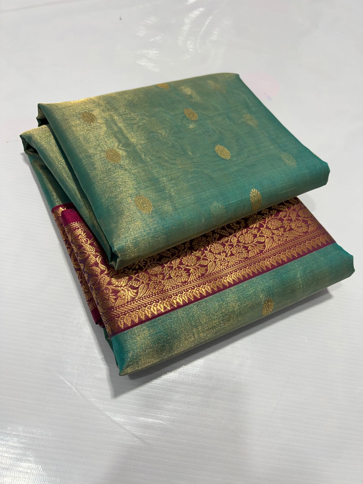 PISTA/MAROON CHANDERI SAREE