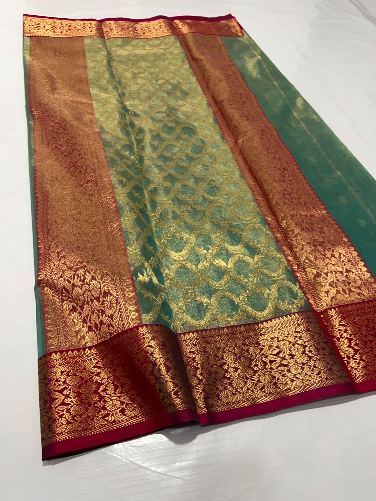 PISTA/MAROON CHANDERI SAREE