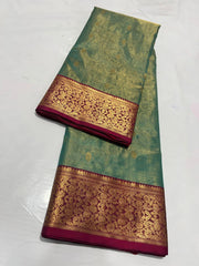 PISTA/MAROON CHANDERI SAREE