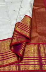 HALF WHITE /  RED GOLD KANCHI SILK SAREE